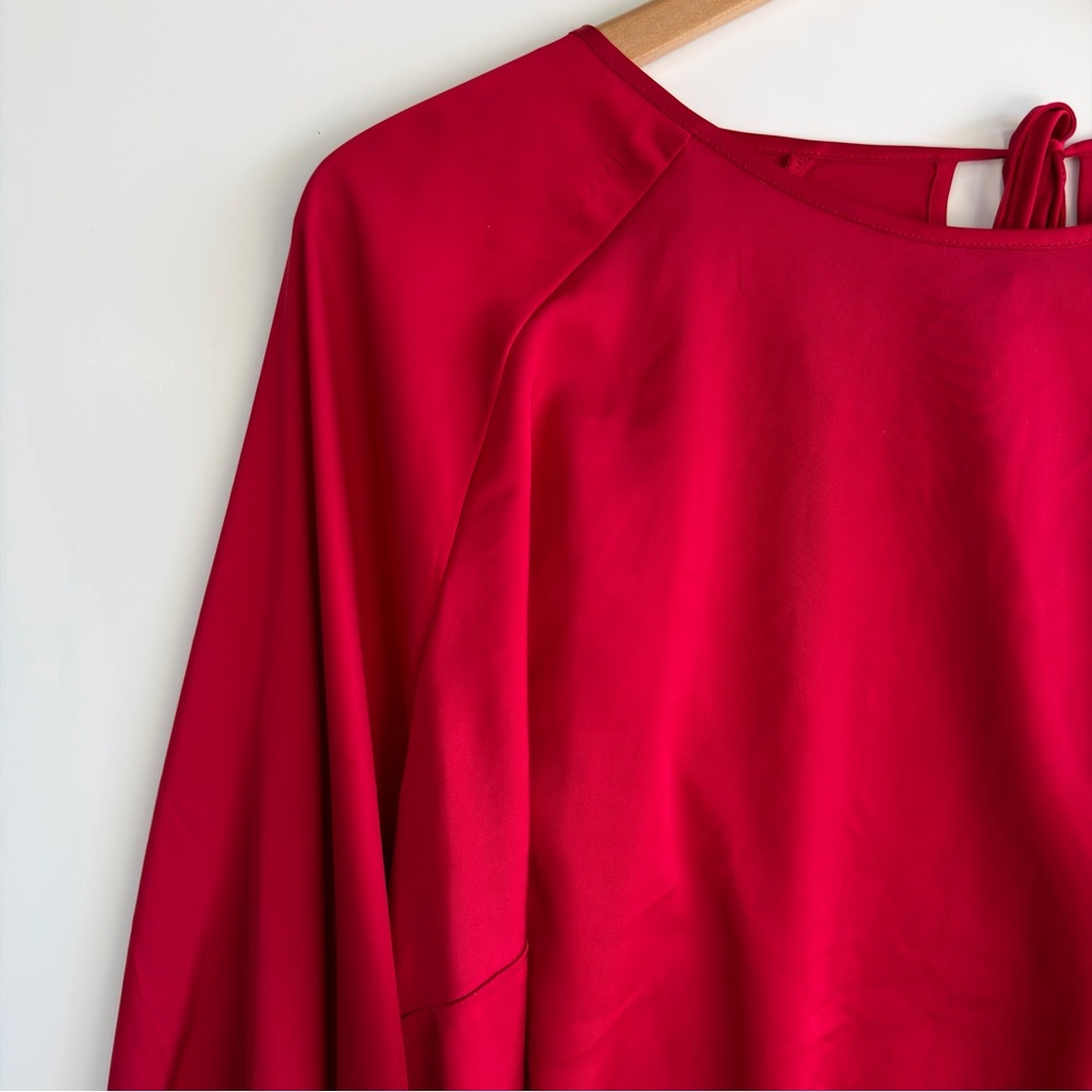 ELOQUII Satin Blouse Size 16 Balloon Sleeve Tie Back Red Holiday Party Top Plus - Picture 7 of 16